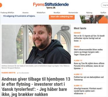 Artikel fra FynsStiftsidende – Andreas giver tilbage til hjembyen…